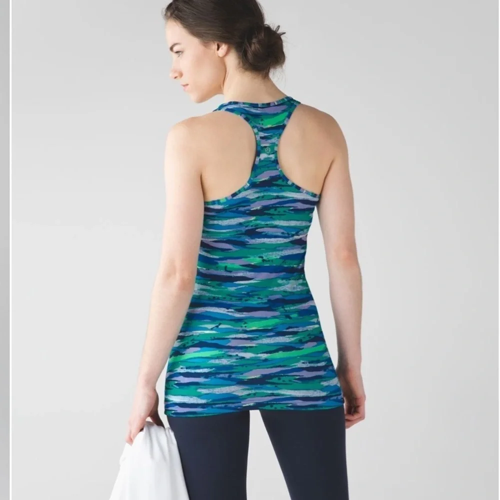 Lululemon Cool Racerback blue green  print Seven Wonders Multi ~ Small - Picture 15 of 16